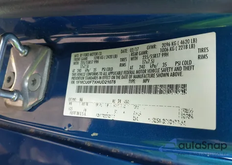 2017 Ford Escape S from USA, damaged, VIN 1FMCU0F7XHUD21078